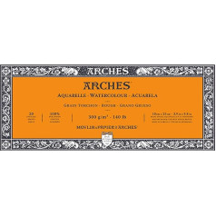 Arches 1795081 20 lapu komplekts ar akvareļkrāsu, balts, tējas dvieļi 10 cm x 25 cm, 300 g/m²