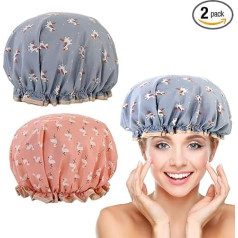 Dušas cepure, 2 elastīgu dušas cepuru komplekts, ūdensnecaurlaidīga dušas cepure ar dubultu slāni, dušas cepure vīriešiem un sievietēm, atkārtoti lietojama dušas cepure peldēšanai, ēdiena gatavošanai, ādas kopšanai, peldēšanai