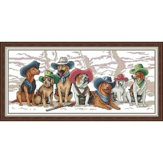 Leczany DIY izšūšanas komplekts krustdūrienam ar zīmogu, pilns iepriekš iespiestu sākumkomplektu klāsts iesācējiem - Suņu ģimene 69 x 35 cm