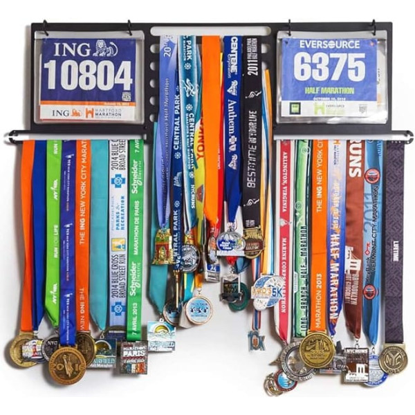 Gone For a Run Deluxe BibFOLIO+ Sacensību bikšu un medaļu displejs | Sienas medaļu pakaramais | Izvietojiet vairāk nekā 100 medaļas un 200 sacensību bikšus