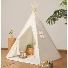 Wilwolfer Teepee telts bērniem, 100% kokvilna, bērnu telts iekštelpās ar pārnēsāšanas somu, rotaļu telts meitenēm un zēniem, Tippi bērnu telts rotaļlieta