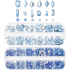 3000 gab. apaļu apaļu plakanu aizmugurējo rhinestones stikla kristāla nagu mākslas dimanti grima dārgakmeņi mazie nagu dārgakmeņi ar sejas uzglabāšanas kastīti zila