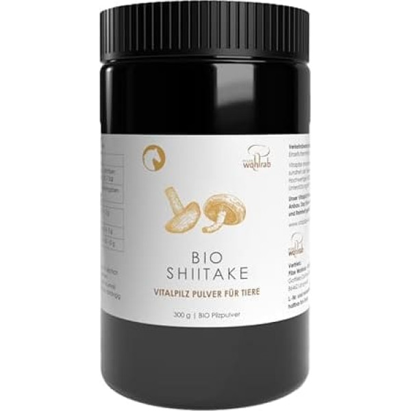 Pilze Wohlrab Bioloģiskais šitake sēņu pulveris dzīvniekiem, 300 g, tīrs šitake sēņu pulveris, augstākā bioloģiskā kvalitāte