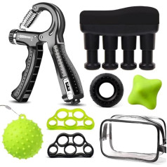 Roku trenažieris Finger Trainer, roku trenažieru komplekts (7 iepakojumi), regulējams pretestības satvēriena spēka trenažieris, pirkstu stiepšanas ierīce, pretstresa bumba, treniņu riņķis, masāžas bumba atveseļošanai un sportistiem
