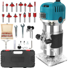 Elektriskais frēzētājs - rokas frēzmašīna kokam ar koferi - 12 piederumu komplekts 800 W 330000 R/min 6,35 mm - Frēzētājs malu frēzēšanai ar rokas plaukstas griezēju kokapstrādei