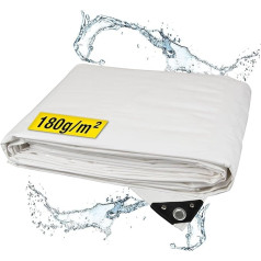 horizont brezenta tents ūdensnecaurlaidīgs 180 g/m² 8 x 10 m ar plīsumiem izturīgām acīm, smilšu kasti un baseina pārklājs, auduma tents automašīnai, motociklam, velosipēdam - izturīga aizsargplēve lietošanai ārpus telpām, balts