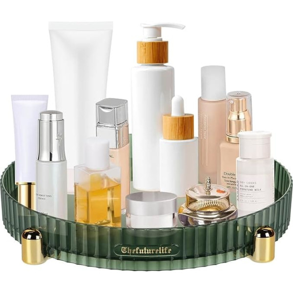 Goldmeet Runde, drehbare Kosmetiktabletts, dekoratives Parfüm-Schmucktablett für Arbeitsplatte, grüner Kosmetik-Make-up-Organizer, Schminktisch-Organizer, vielseitiges Zubehör für Badezimmer, Toilette