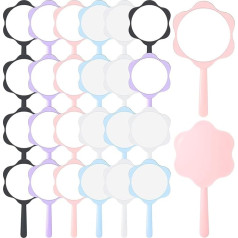 Threehoney Handspiegel, klein, mit Griff, tragbar, 7 x 14 cm, Kunststoff, kompakt, Make-up, Kosmetik-Werkzeuge für Reisen, den täglichen Gebrauch (Schwarz, Weiß, Lotusrosa, Blau, Violett), 25 Stück