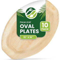 ECO Leaf vienreizlietojamie palmu lapu servēšanas šķīvji, lieli ovāli 38 x 25 cm, videi draudzīgi kāzu šķīvji, izturīgi paplātes karstajiem ēdieniem, uzkodas, uzkodas, uzkodas un ballītes, 10 gab. iepakojumā