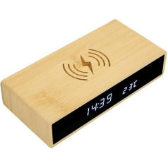 ZJchao koka digitālais modinātājs, ātrās bezvadu uzlādes stacija visu veidu viedtālruņiem, daudzfunkcionāls, moderns, izsmalcināts bambusa LED pulkstenis ar 3 modinātājiem