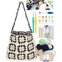 Aeelike Tamborēšanas komplekts iesācējiem, sākuma tamborēšanas komplekts ar tamboradatu 3,5 mm un 4,0 mm, tamboradatu dzija, aksesuāri, tamborēšanas maisiņš Granny Square