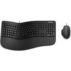 Microsoft ergonomisks darba galds (komplekts ar peli un tastatūru, vācu QWERTZ tastatūras izkārtojums, melns, ergonomisks, vadu)