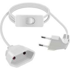 HuaLiSiJi pagarinātājs Euro kontaktdakša ar slēdzi 2,5 A 250 V pagarinātājs, plakana Euro kontaktdakša 90 grādu īss, mājsaimniecības ierīcēm, TV, datora monitoram u.c. (balts, 5 m)