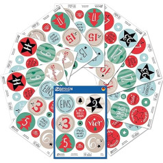AVERY Zweckform uzlīmju Adventes kalendāra numuri (Ražots Vācijā, uzlīmes Ziemassvētki, pašlīmējošie Adventes numuri 1-24, DIY Ziemassvētku kalendārs, Ziemassvētku dekorēšana, somas, zvaigžņu uzlīmes, dāvanas) 51010