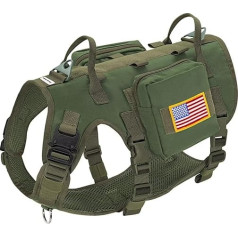 Forestpaw suņu uzkabe, vidēja izmēra taktiskā suņu uzkabe ar rokturi, bez vilkšanas, militāra stila dienesta veste ar kabatām, regulējama vidēji lieliem suņiem, zaļa, krūškurvja izmērs 49.5