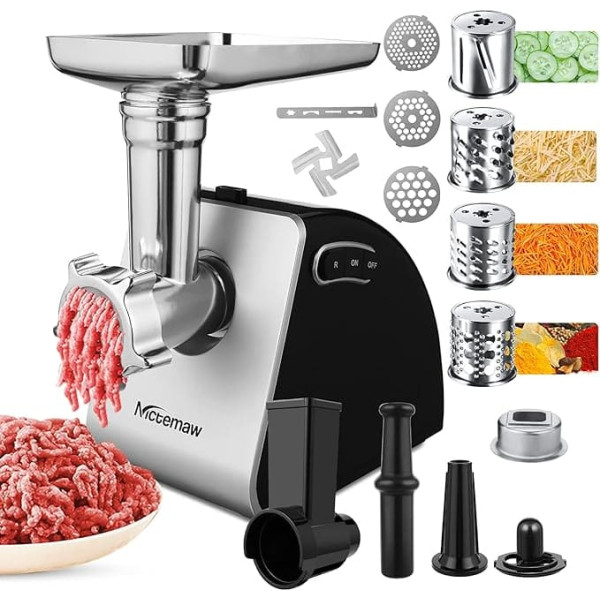 Nictemaw Elektriskā gaļasmašīna Max 2000W 4-in-1 desu gaļas sasmalcinātājs Biskvītu taisītājs Salātu mašīna Ledus kubiņu taisītājs Nerūsējošā tērauda korpuss