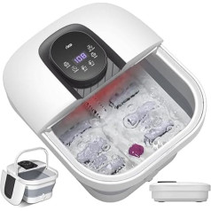 RIKE kāju vannas masieris ar siltuma burbuli, kāju burbuļvanna, salokāms kāju sāpju mazināšanai, kāju vanna ar 24 temperatūras regulēšanas iespējām, pumeksas akmens, 6 taimeri, 6 šiatsu masāžas veltņi, sarkana gaisma