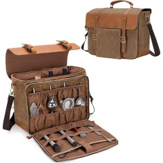 LoDrid Pārnēsājamā bārmeņa soma bāra piederumu komplektiem, senatnīgs dabīgās ādas vaskotais audekls ar bieziem iekšējiem sadalītājiem un regulējamu plecu siksnu kokteiļu gatavošanai, tikai soma, haki krāsā