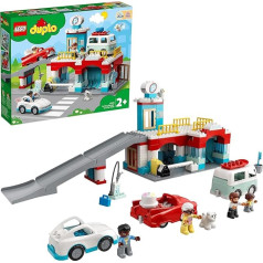 LEGO 10948 Duplo Autostāvvieta ar automazgātuvi, rotaļlietas automašīnas, garāžas rotaļlieta bērniem no 2 gadu vecuma, rotaļlieta maziem bērniem