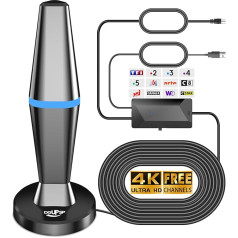 Iekštelpu TV antena, jaudīga TNT HD, 2025 Jaunākā iekštelpu TV antena, ar augstas izšķirtspējas signāla pastiprinātāju, 360° diapazons, uztveršana ar spēcīgu magnētisko pamatni