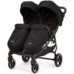 Venus Max divvietīgs bērnu ratiņi - piemērots no dzimšanas līdz 15 kg (aptuveni 3 gadi), kompakts, viegls, salokāms divvietīgs bērnu ratiņu komplekts, iekļauts lietus pārvalks un kāju sildītājs (melns)