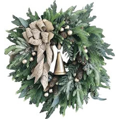 Durvju vainags Ziemassvētki - 60 cm mākslīgais Ziemassvētku vainags durvīm - radošs Adventa vainags Mākslīgais priekšējo durvju rotājums, Ziemassvētku rotājums ar lielu arku, priežu čiekuru un zelta bumbiņām