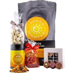 Hallingers Power Booster XXL - enerģijas brīnumu maisiņš XXL dāvanu komplekts Tēja, nūga, šokolāde, šokolādes batoniņš un augļu sulas lācīši (maisiņš) - Mātes dienas dāvana un dāvanu idejas Tēva dienai | Dzimšanas dienas laime