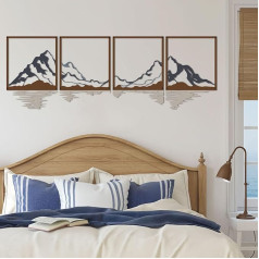 ESTART 4 gabali Metāla kalnu sienu māksla, liela kalnu sienu apdare, kalnu meža dekoratīvā glezna, piemērota viesistabai, guļamistabai, birojam, iekštelpām un ārpus telpām (Kalnu upe - krāsaina)