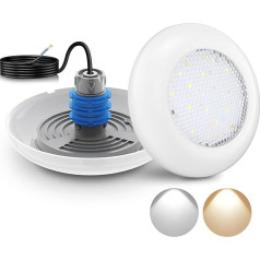 LyLmLe LED baseina lukturis ar 1 1/2 collu ārējo vītni, 12 W LED baseina apgaismojums, 2 krāsas, pārslēdzams balts, 3000 K un 6000 K, diametrs 190 mm, 12 VAC zemūdens prožektors betona baseinam