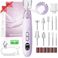 CozyZen Profi-Elektrische Nagelfräse, Akku-Nagelbohrer mit 10 Geschwindigkeiten & LED-Leuchte - Portable Maniküre-Pedicüre-Set für Menschen, Haustiere, dicke Zehennägel, Natur- & Akrylnägel (Lila)