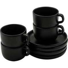 EVA SOLO Nordic Kitchen kafijas krūze un krūzīte 20cl, keramikas krūze, paredzēta mazgāšanai trauku mazgājamā mašīnā un mikroviļņu krāsnī, melns akmens trauks, dāņu dizains, funkcionalitāte un kvalitāte, 4 krūzītes, melns