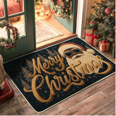 Ziemassvētku vecīša durvju paklājs, tumši zils, svētku ieejas paklājs ar jautru dizainu, ūdensizturīgs, neslīdošs, putekļus absorbējošs, iekštelpu un āra lietošanai, viegli tīrāms, 73,2 x 43,2