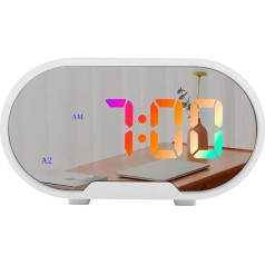 Lancoon digitālais modinātājs, spoguļstikla LED displejs, vienkārša snaudas funkcija, 0-100% regulējams skaļums, spilgtums, 2 trauksmes signāli, 12/24H galda pulkstenis guļamistabai, viesistabai, birojam (balts)