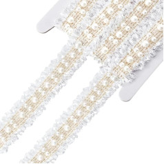 PH PandaHall mežģīņu lenta ar pērlēm, 3,8 cm plata, balta pērļu apdare, poliestera aukla, tērpiem, DIY, audumiem, rokdarbiem, šūšanai, kāzu kleitai, apmēram 2 m.