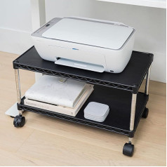 Zbrands Printera statīvs, printeru ratiņi, printeru statīvs zem galda, printeru galds mazām telpām, ritošais ratiņš ar galda virsmu, mājas printeru statīvs ar riteņiem, kopēšanas statīvs, 24 x 14 collas (parasts, melns)