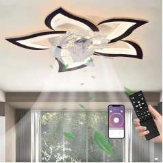 LED klusais griestu ventilators ar apgaismojumu 50 W griestu gaisma ar ventilatoru ar tālvadības pulti / App Dimmable lampa ar ventilatoru 5 gaismas Ziedu formas akrila abažūrs Dzīvojamā istaba Guļamistaba Melns