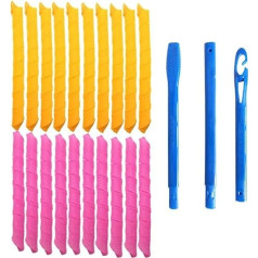 40 burvju matu ruļļu komplekts spirālveida matu cirtas, bez ruļļiem un 3 veidošanas āķiem gariem matiem, lielākajai daļai frizūru (22 collas / 55 cm)