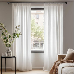 Deconovo aizkari ar volānu lentu, Voāla aizkari, dekoratīvie aizkari, daļēji caurspīdīgi lina aizkari, viesistabas aizkari, gaisīgi un eleganti, 245 x 140 cm (augstums x platums), balti, 2 komplekti