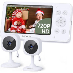 bonoch bērnu monitors ar 2 kamerām, 4,3 collu 720p video bērnu monitors bez WiFi, 4000 mAh akumulators, nakts redzamība, abpusēja audio funkcija, VOX režīms, temperatūras sensors, 8 šūpuļdziesmas, 2X, 3X, 4X