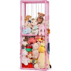 Ibnotuiy mīksto rotaļlietu turētājs, mīksto rotaļlietu turētājs, PVC plīša turētājs, organizators, plaukts ar gumiju bērnu istabai, rotaļu istabai, guļamistabai (rozā)