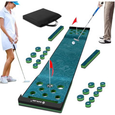 SAPLIZE Golf Pong Putting Mat, 20 collas x 10 pēdas, zaļš, plastmasas, EVA, 2 caurumiņi, salokāms, ideāla spēle ballītei ar ģimeni vai draugiem