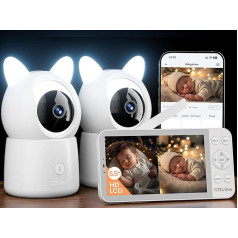 CZEview 5,5 collu 2K zīdaiņu monitors ar kameru, HD nakts redzamību, mūziku un krāsainu nakts apgaismojumu, 360° video zīdaiņu monitors ar lietotni, 4x tālummaiņa, kustības, trokšņa un temperatūras noteikšana, divvirzienu sarunu funkcija (B