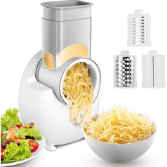 HuuppHip Elektriskais siera rīvētājs, 150 W elektriskais rotējošais rīvētājs dārzeņiem un augļiem, automātiskais spirālveida griezējs ar 3 maināmu asmeņu komplektiem dažādām formām sieram, gurķiem, burkāniem, burkāniem