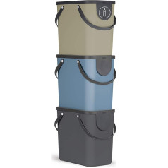 Rotho Albula 3 komplekti, atkritumu šķirošanas sistēma, 25 l, virtuvei, no plastmasas (PP), nesatur BPA, antracīts/zils/kapučīno, 3 x 25 l (40,0 x 23,5 x 34,0 cm)