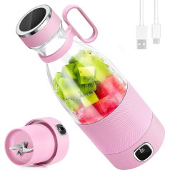 DoubleCare portatīvais mikseris, 6 asmeņu elektriskais mini mikseris ar LED displeju, 350 ml mini mikseris kokteiļiem un smūtijiem, 3000 mAh uzlādes akumulators, piemērots ģimenei, brīvā dabā, sportam un ceļojumiem, rozā krāsā