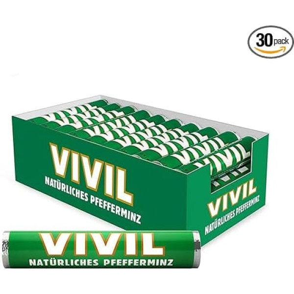 VIVIL Rolls Natural Peppermint, 30 rullīši, svaigas pastilas ar piparmētru garšu, bez lipekļa un laktozes, 30 x 29 g