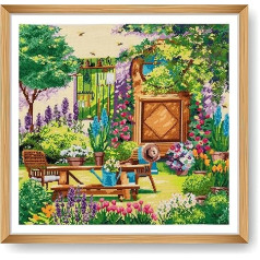 Trimits lieli krustdūrienu komplekti - skaitīti izšuvumi ar rokām pieaugušajiem bērniem Ziemassvētku dāvanas (rāmis nav iekļauts) 14 Count Aida Audums - Lauku dārzs