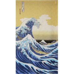 Ražots Japānā Noren Aizkaru gobelēns Ukiyoe Hokusai Lielais vilnis Kanagava