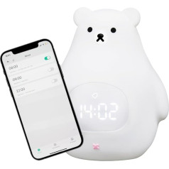 Kemi Goods Bērnu modinātājs diena/nakts ar LED nakts gaismu - Vadība ar iOS/Android lietotnes palīdzību - Mācīšanās modinātājs un apgaismots - Uzlādējams - Mācās gulēt - Meitenēm un zēniem