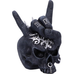Nemesis Now Horns Up Rock on Hand Resin Skull Ornament, melns, 17,5 cm